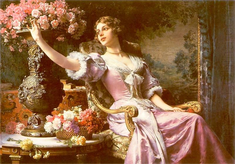 Wladyslaw Czachorski A lady in a lilac dress with flowers china oil painting image